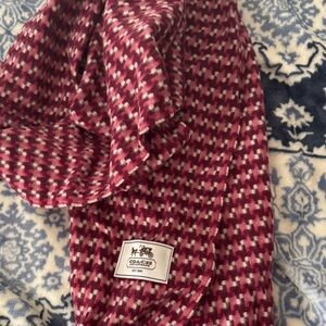 Coach Burgundy and White Checkered Scarf